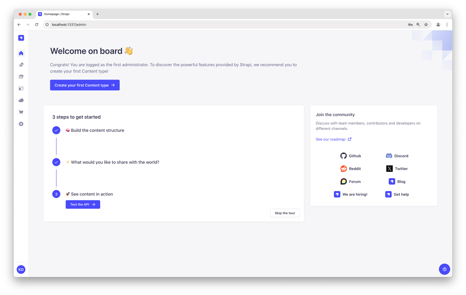 Admin panel screenshot: dashboard